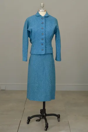 1950s Azur Blue Skirt Blazer Suit