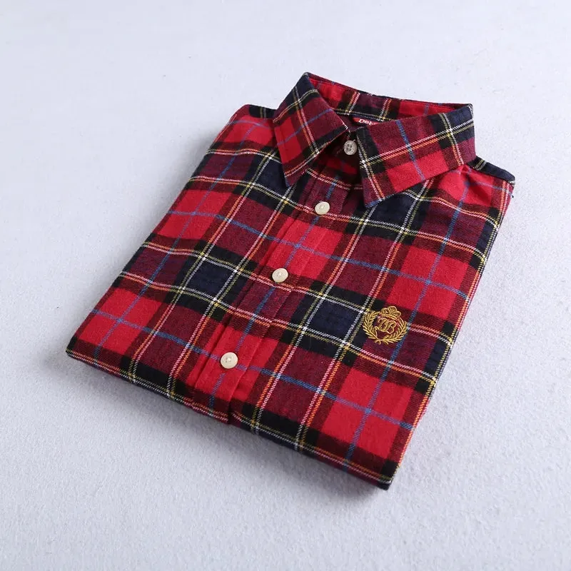 2020 Autumn Winter New Women&#39;S Flannel Plaid Shirt 100% Cotton Casual Style Blouses Long Sleeve