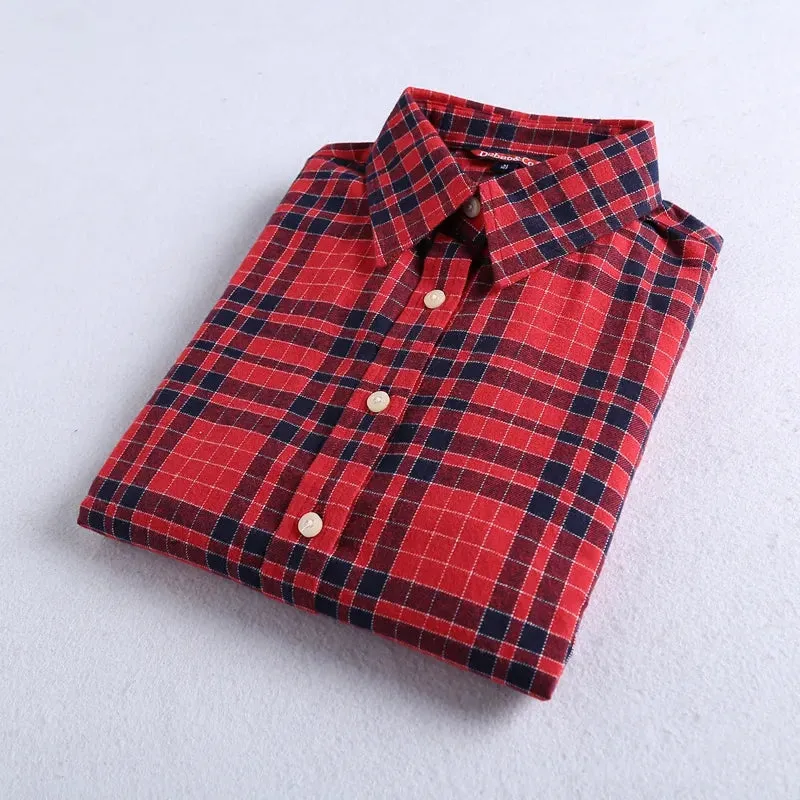 2020 Autumn Winter New Women&#39;S Flannel Plaid Shirt 100% Cotton Casual Style Blouses Long Sleeve