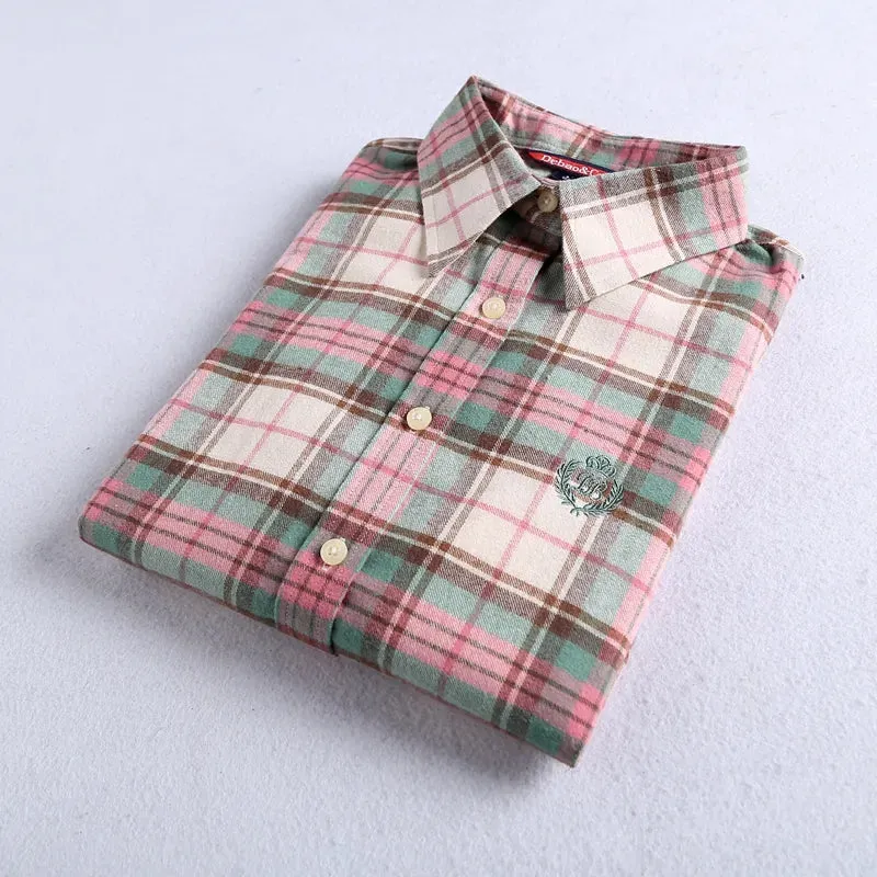 2020 Autumn Winter New Women&#39;S Flannel Plaid Shirt 100% Cotton Casual Style Blouses Long Sleeve