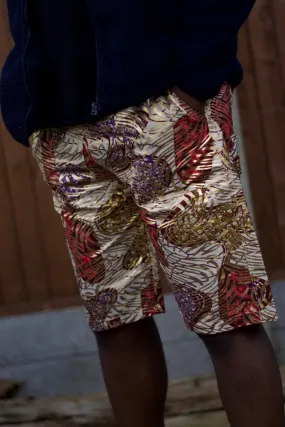 African Shorts in Gold Ankara - Festival Shorts