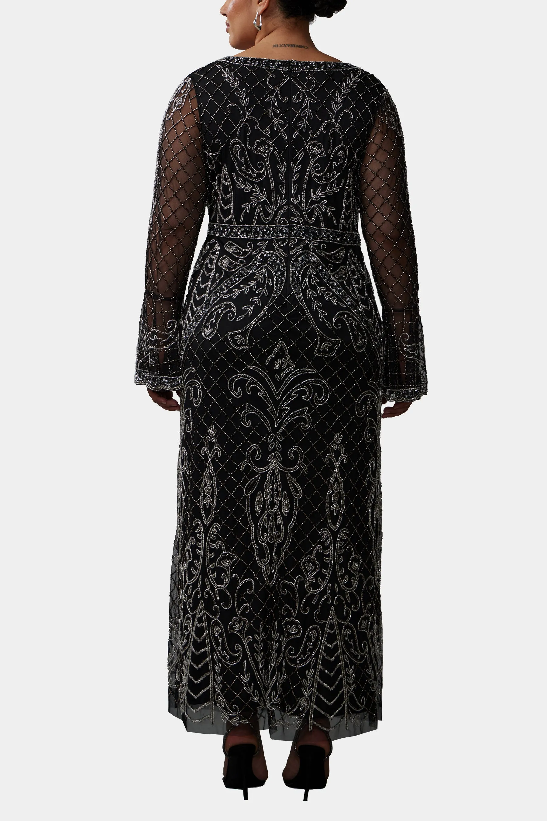 Bell Sleeve Beaded Long Dress