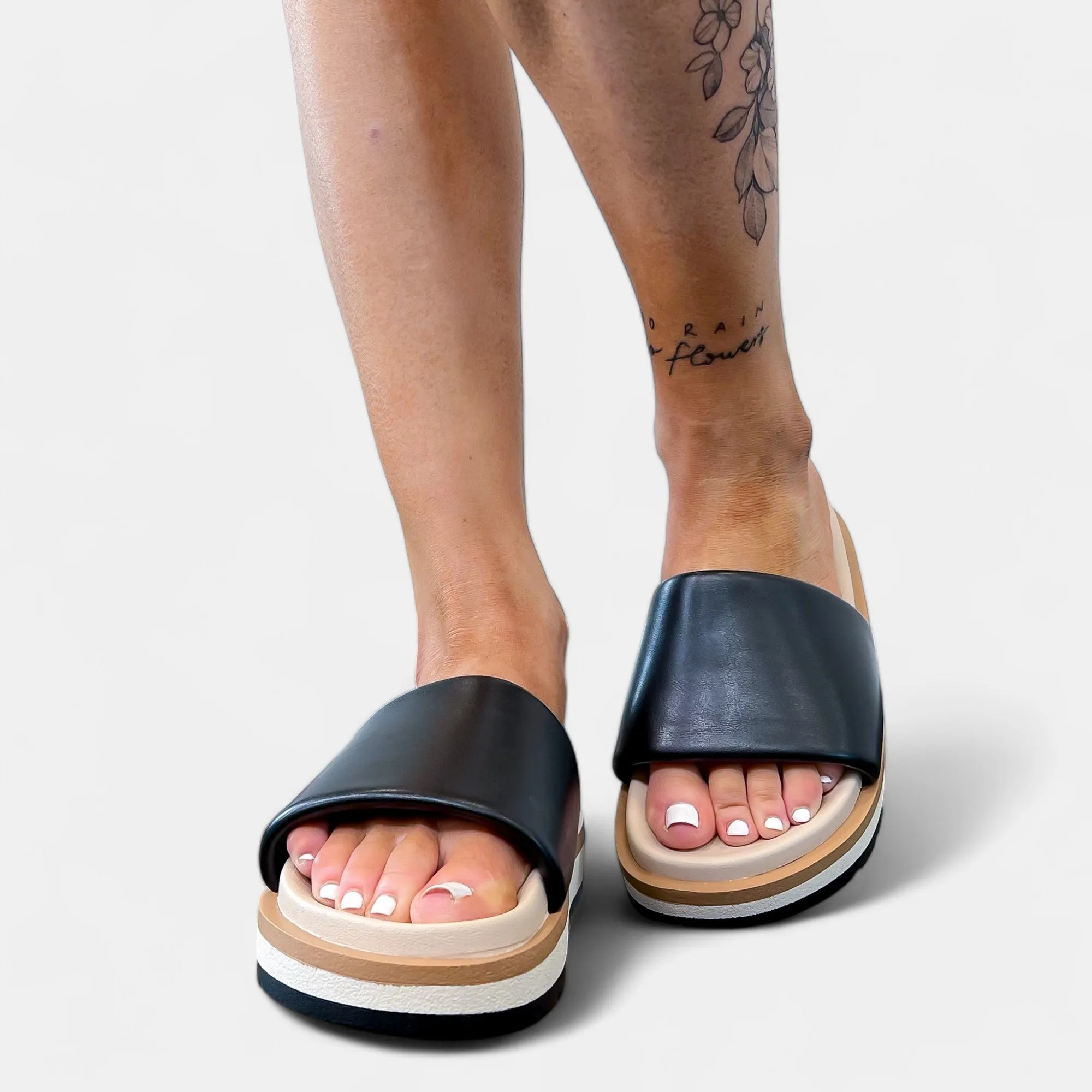 Black Slip On Platform Sandals