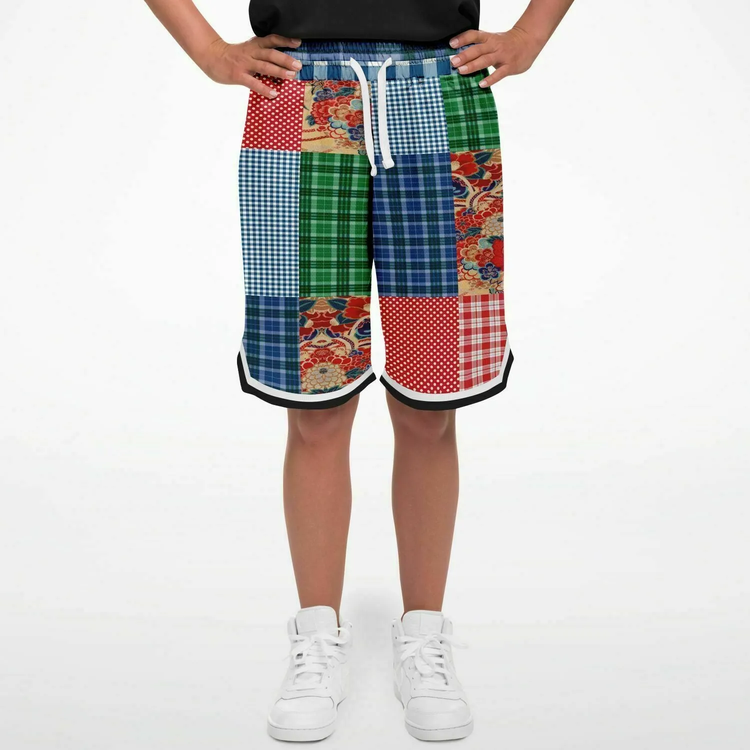 Busan Fleur Floral Plaid Patchwork Basketball Shorts