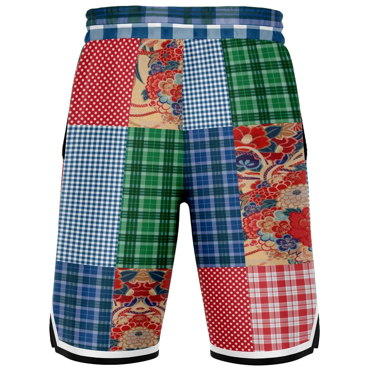 Busan Fleur Floral Plaid Patchwork Basketball Shorts