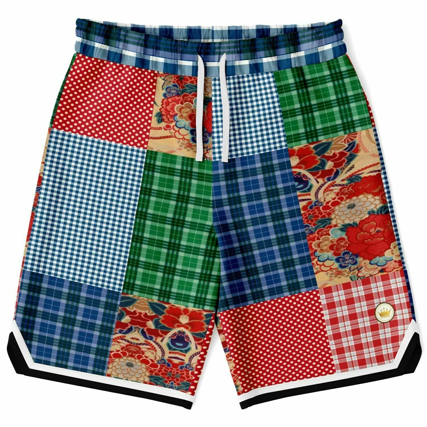 Busan Fleur Floral Plaid Patchwork Basketball Shorts