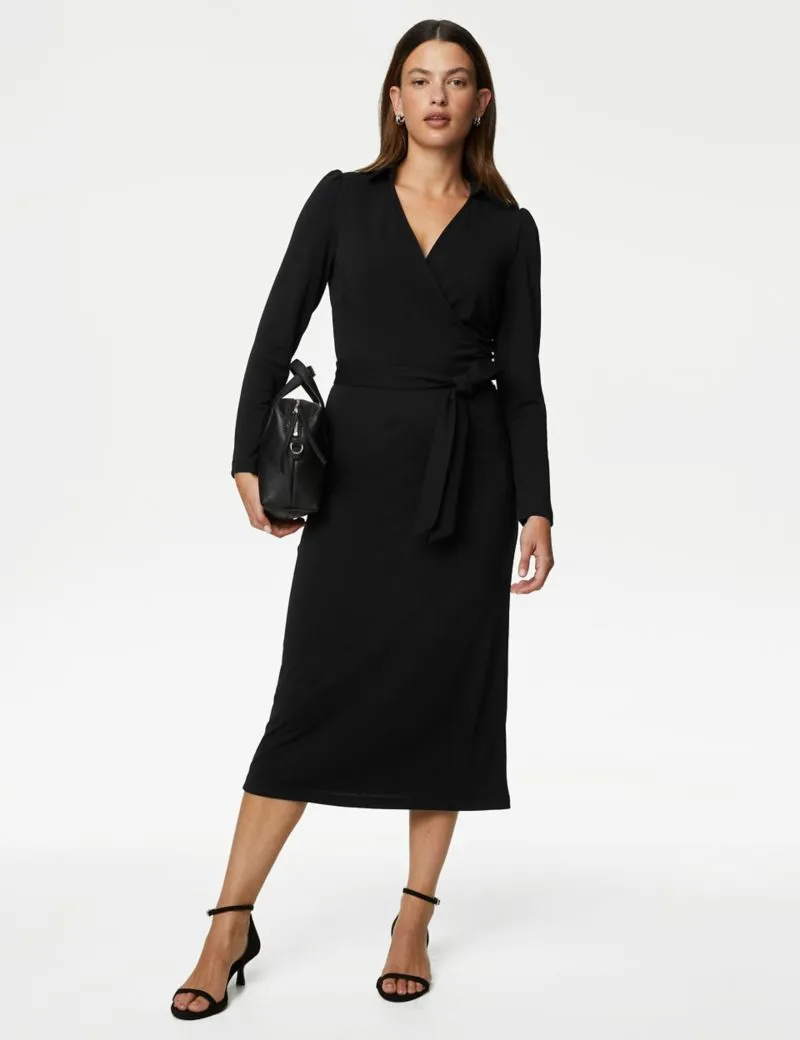 Collared Midi Wrap Dress