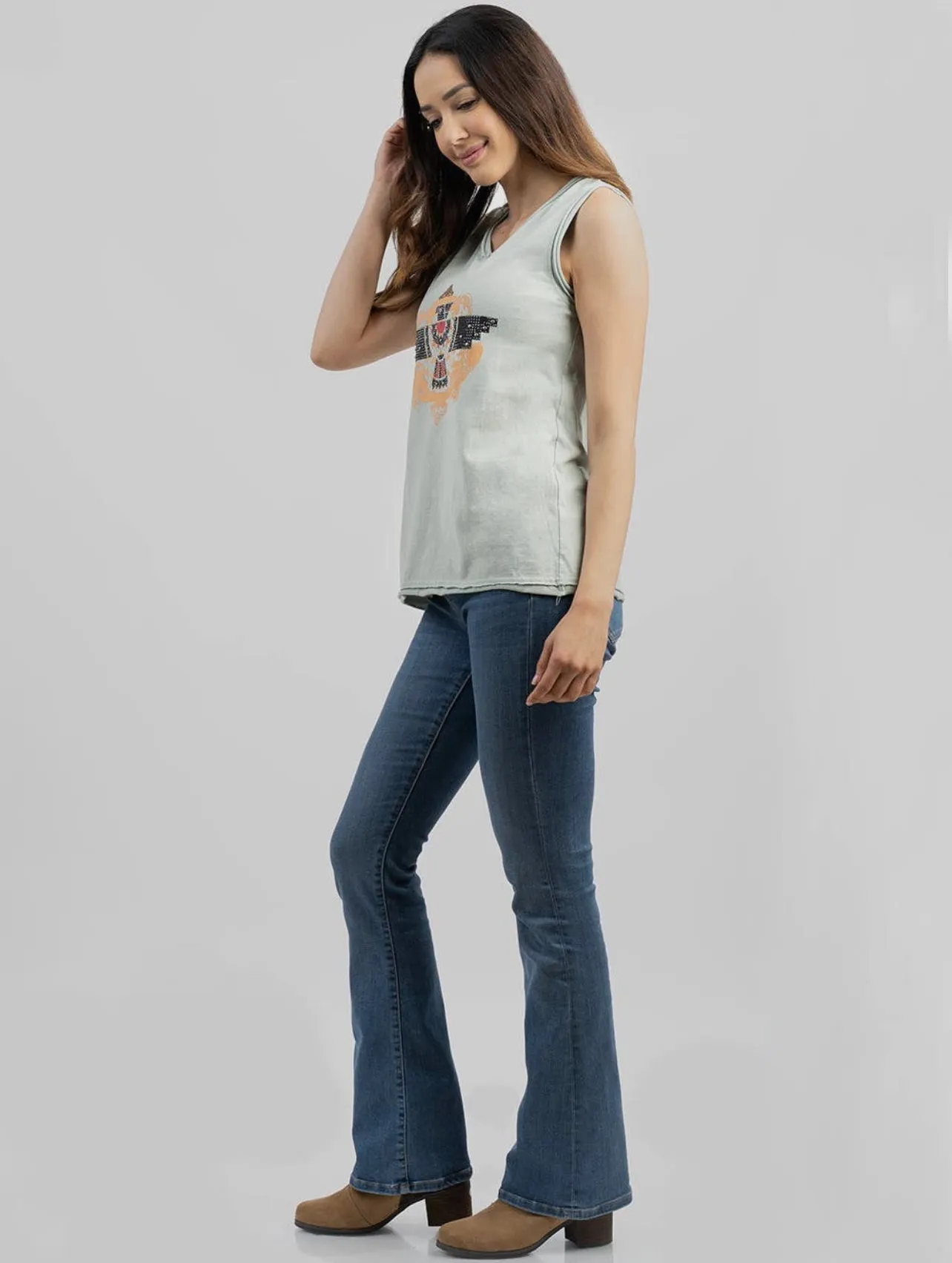 Delila Women Mineral Wash Wild Soul Graphic Sleeveless Tee DL-T060