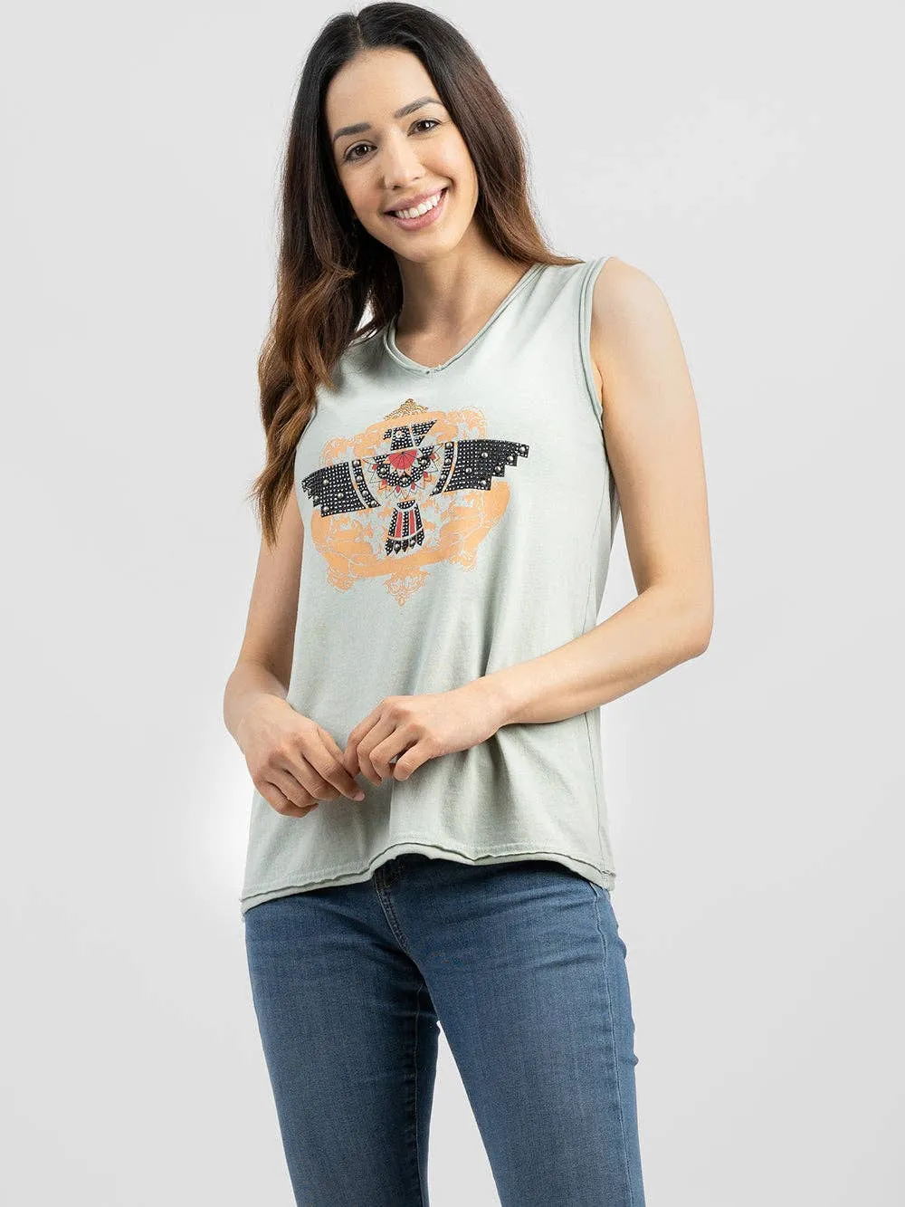 Delila Women Mineral Wash Wild Soul Graphic Sleeveless Tee DL-T060