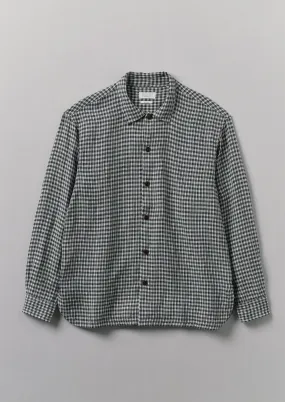 Dropped Shoulder Check Linen Shirt | Slate Navy