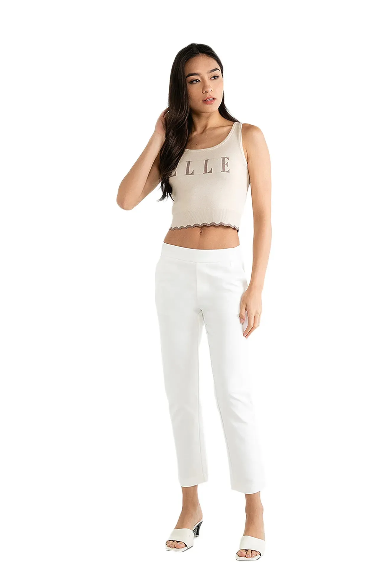 ELLE Leisure Wave Trim Logo Knitted Crop Top