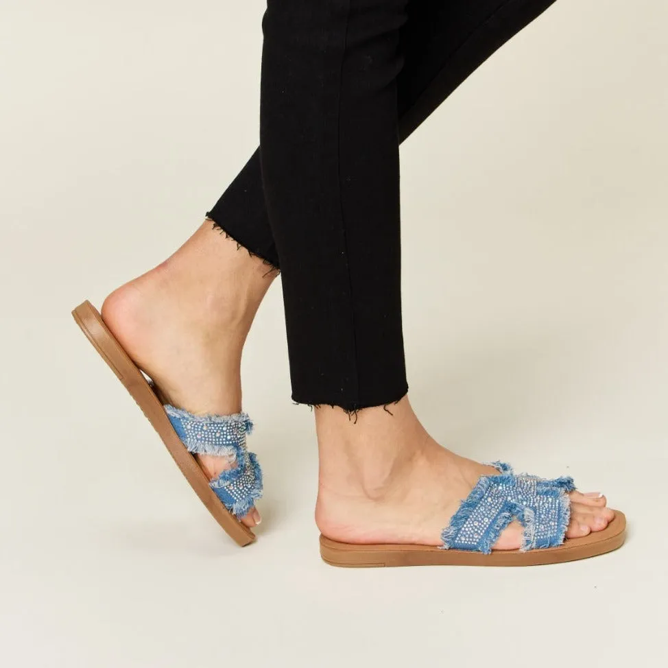 Forever Link Raw Trim Denim H-Band Flat Sandals