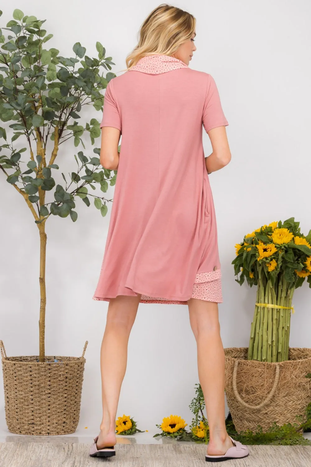 Full Size Decor Button Short Sleeve Dress with Pockets