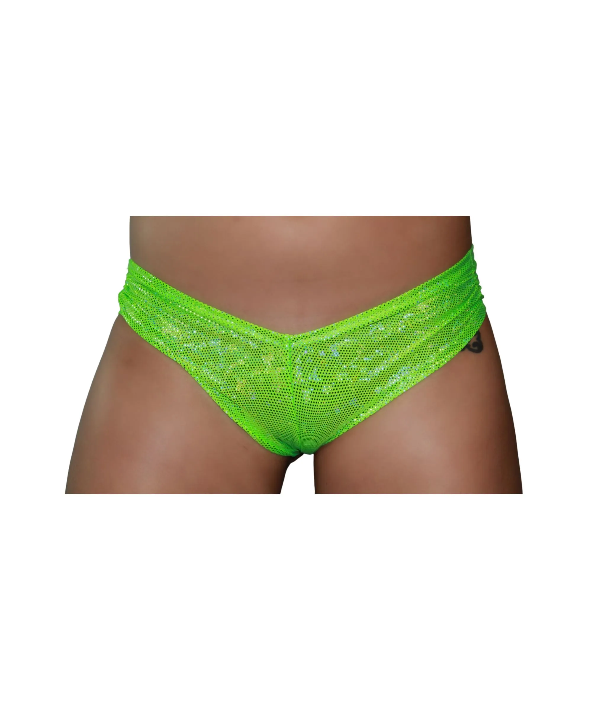 Green Cheeky Booty Shorts Holographic Rave Wear