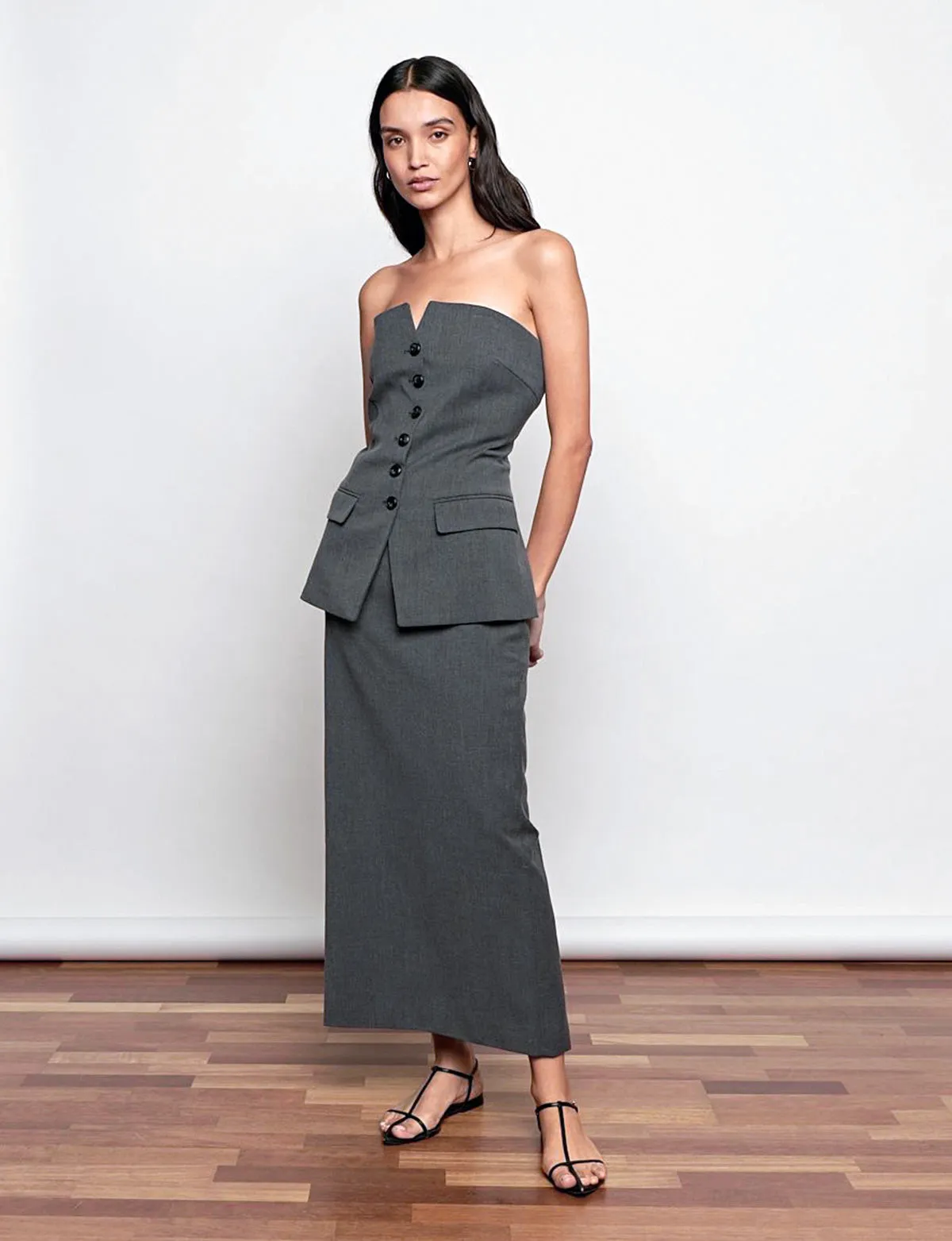 Grey Button Strapless Top-BESTSELLER