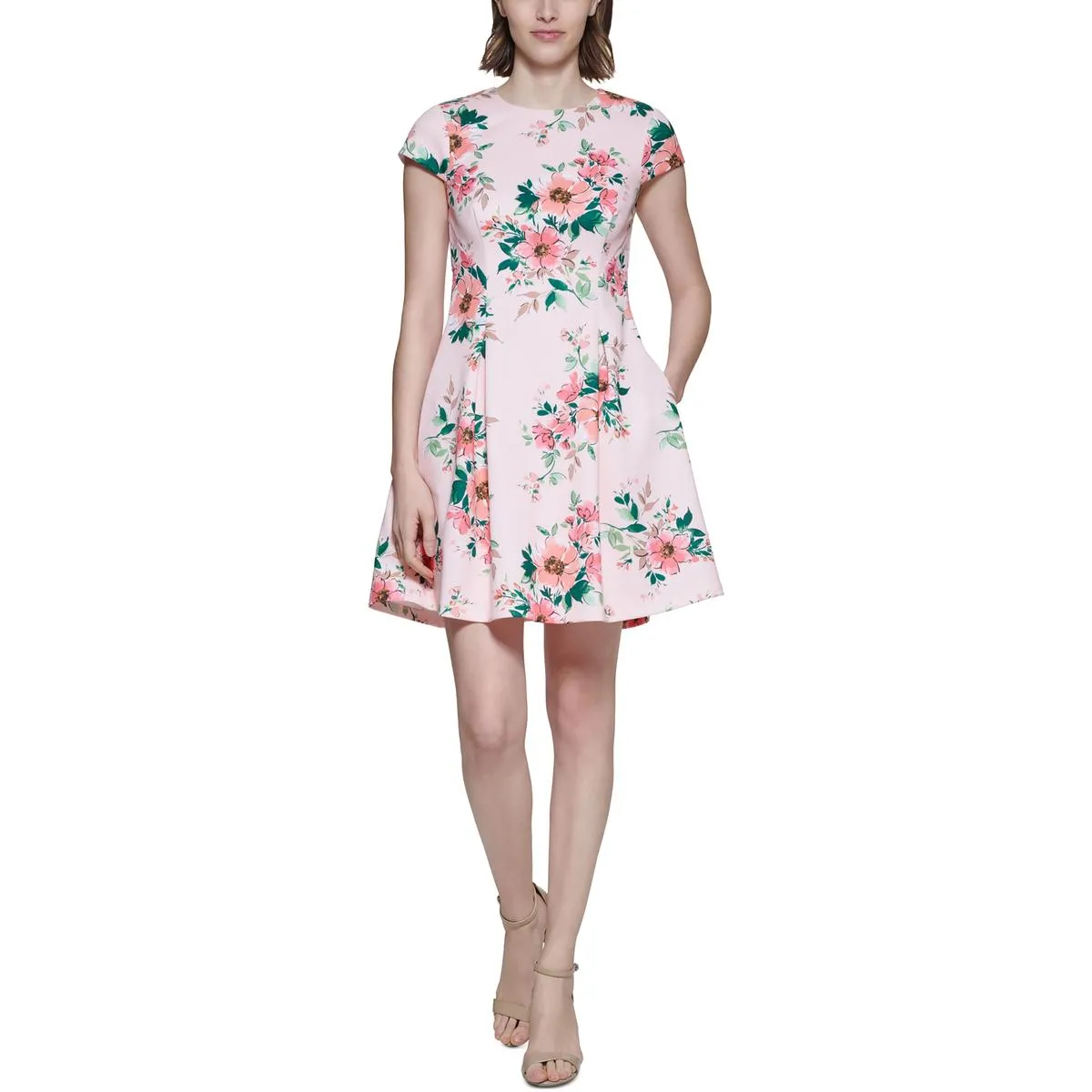 Jessica Howard Womens Petites Floral Print Mini Fit & Flare Dress