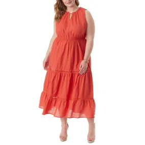 Jessica Simpson Womens Plus Harriet Cotton Ruffled Midi Dress