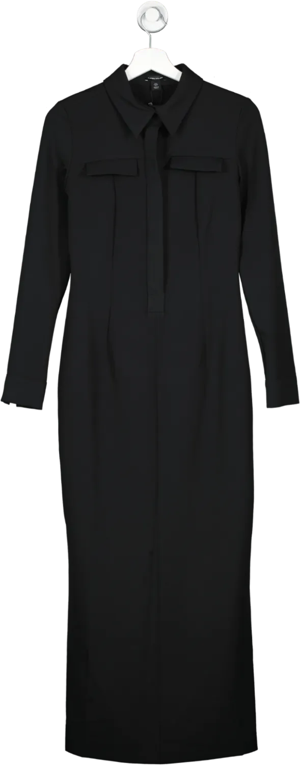 Karen Millen Black Tailored Compact Stretch Shirt Midi Dress UK 8