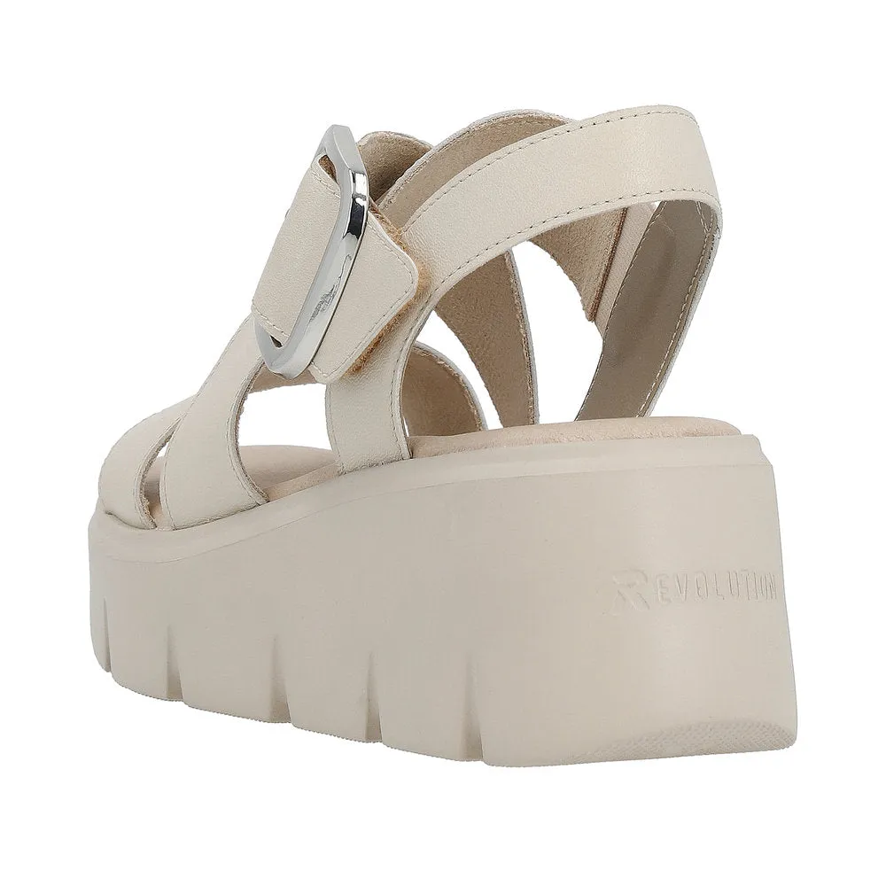 Ladies Evolution By Rieker Sandals Beige Chunky Platform W1550-60