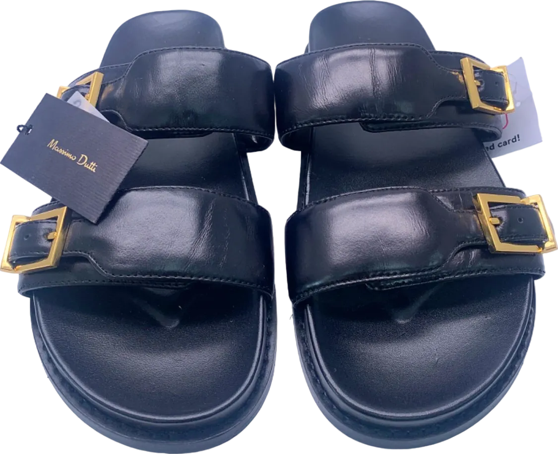 Massimo Dutti Black Leather Double Strap Sandals UK 4.5