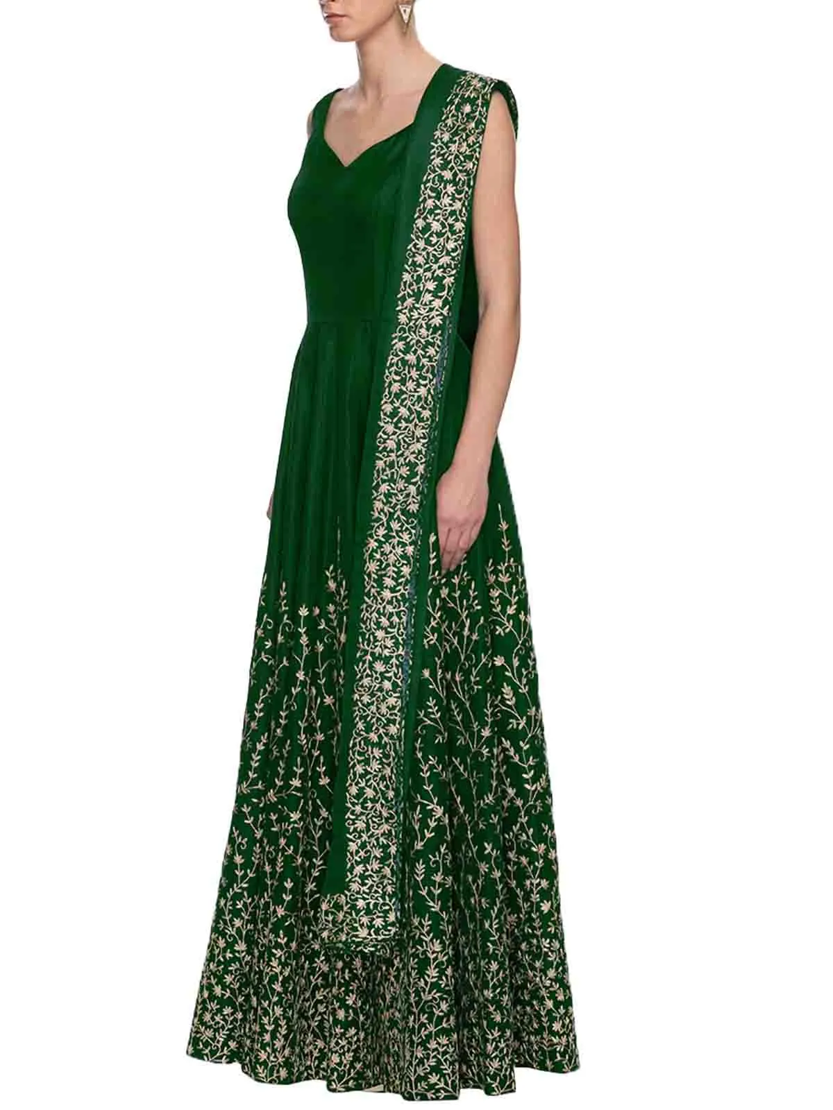 Odette Women Modern Green Semi Stitched Gown