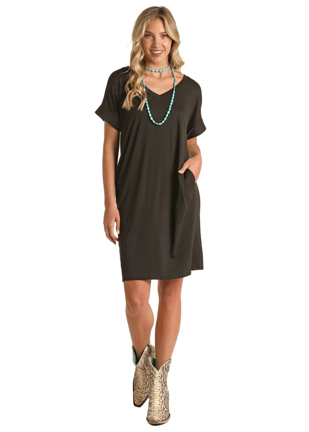 'Panhandle Slim' Women's Cuff Sleeve Knit Dress - Black