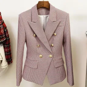 Pink Houndstooth Blazer Women - Formal-Business - Plaid