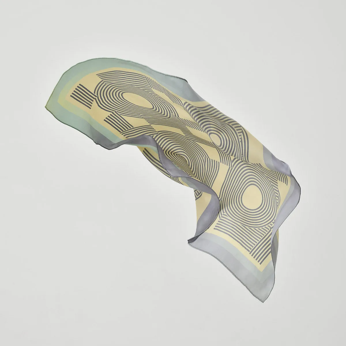 "Linear Language" Silk Bandana Scarf - Light Blue