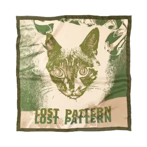 "One Cool Cat" Silk Bandana - Olive Green