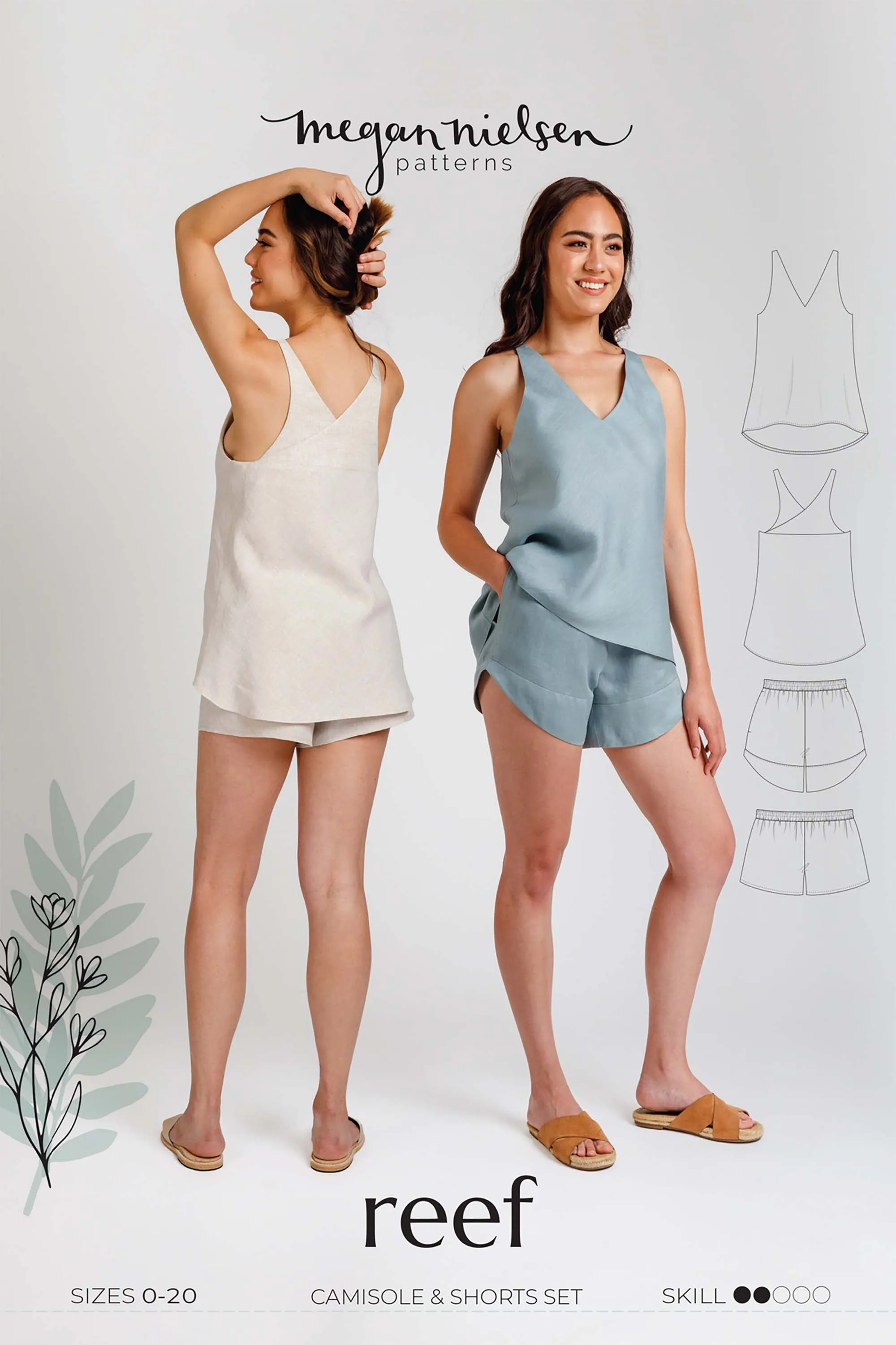 Reef Camisole & Shorts Set Sewing Pattern by Megan Nielsen Patterns, sizes 0-20