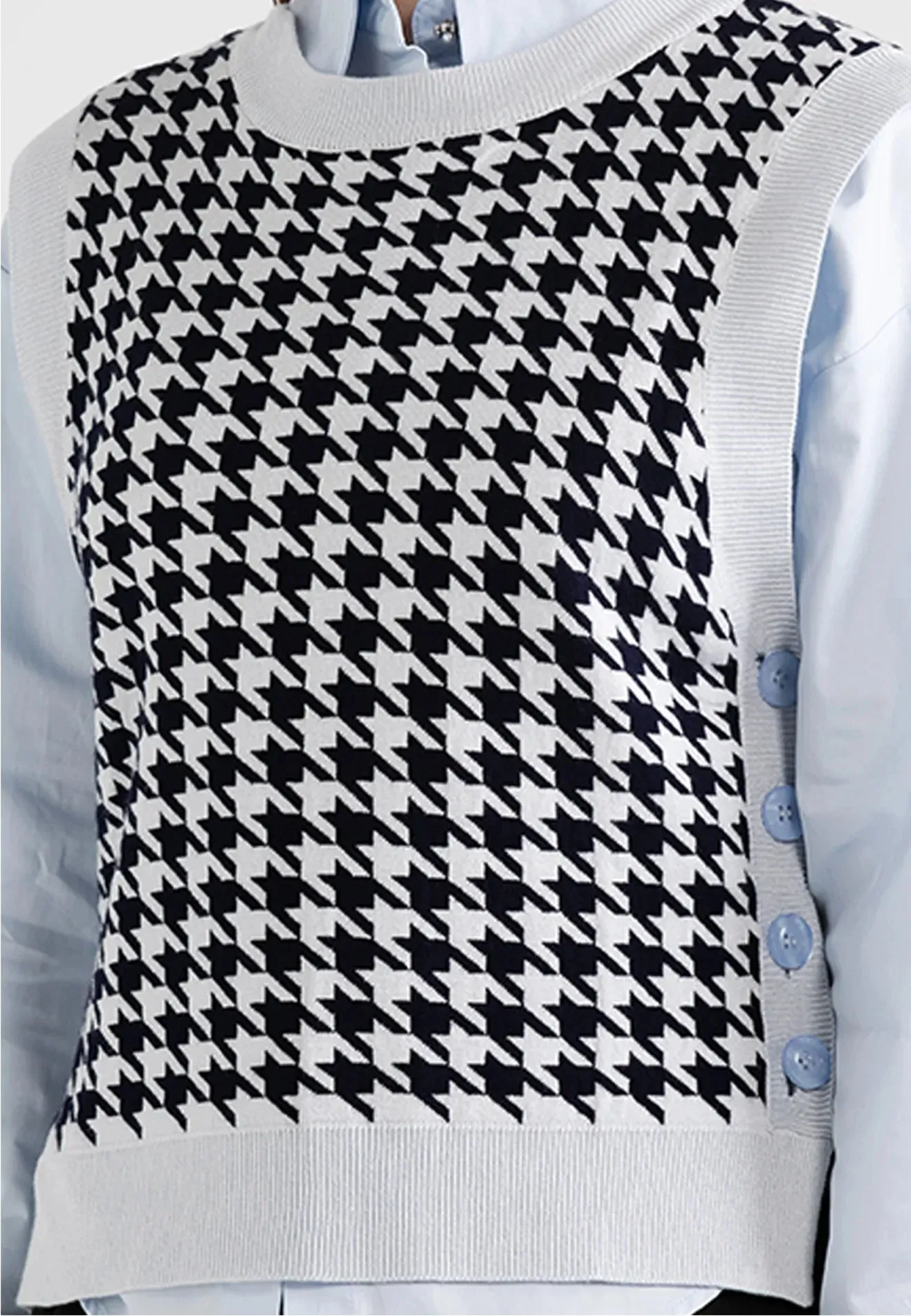 Side Button Details Houndstooth Knit Vest