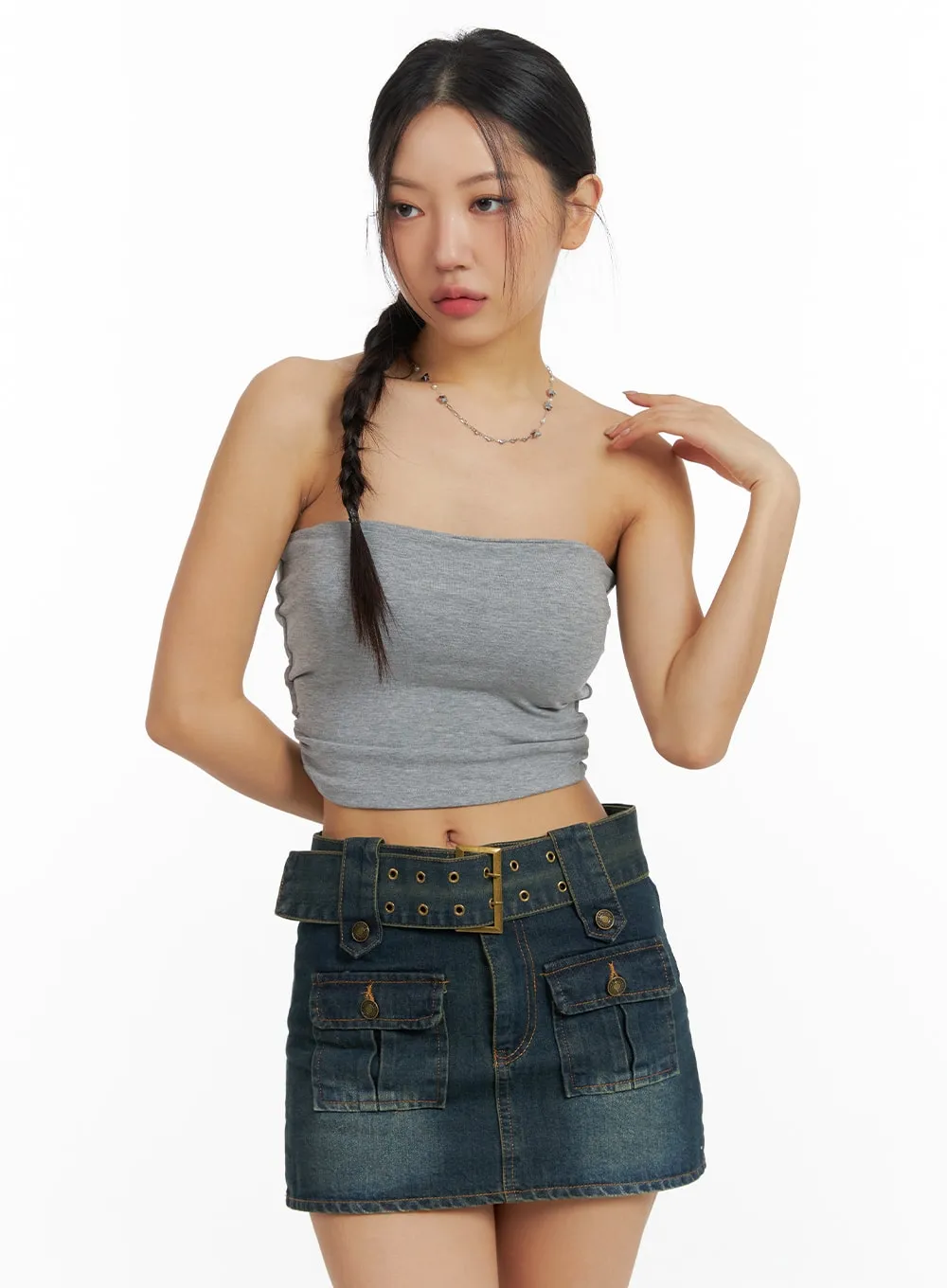 Solid Strapless Crop Top CF426