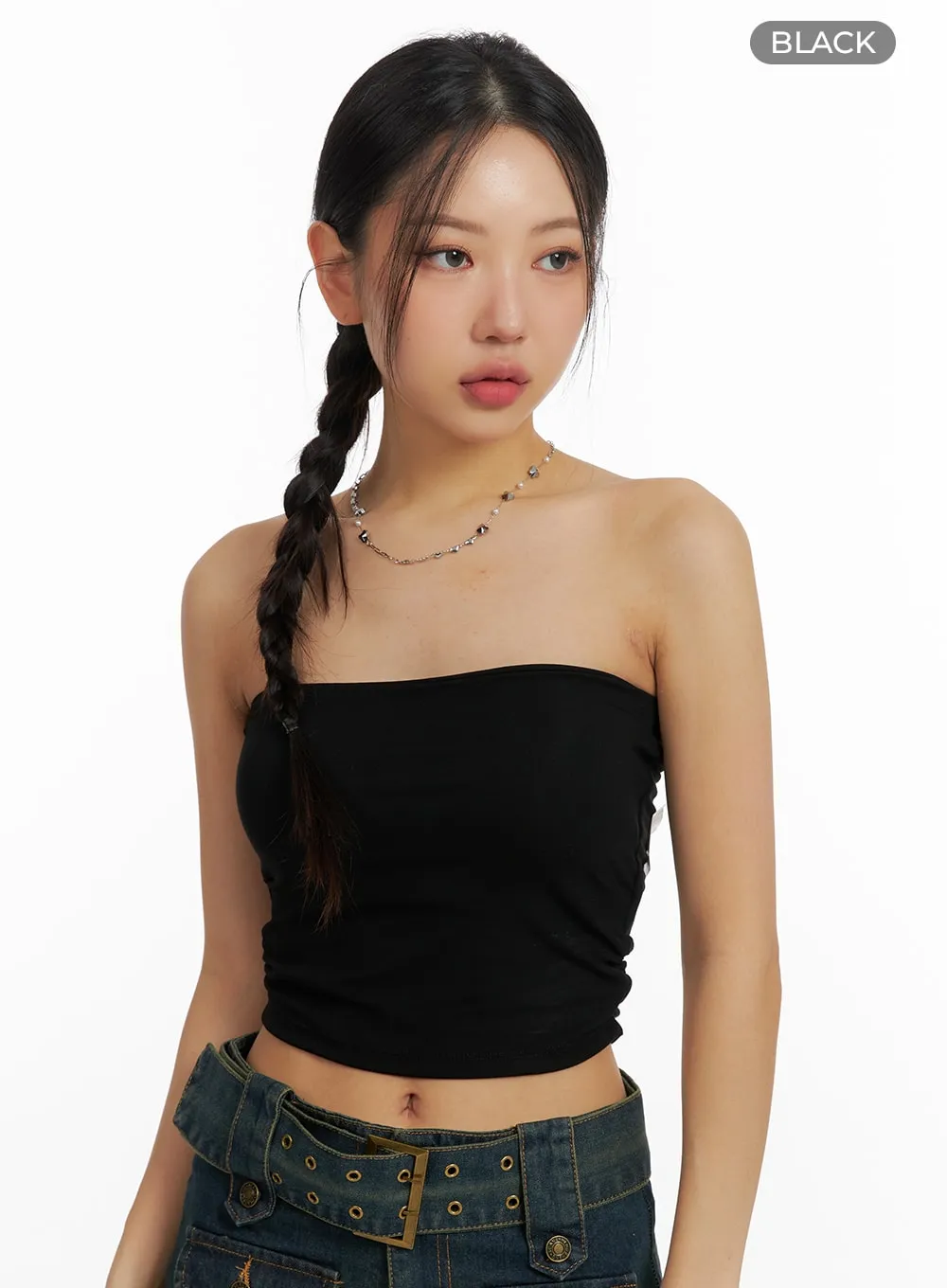 Solid Strapless Crop Top CF426