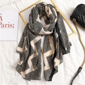 Luxury Striped Cotton Women’s Scarf - Lightweight, Breathable, and Stylish Accessory for Every Season