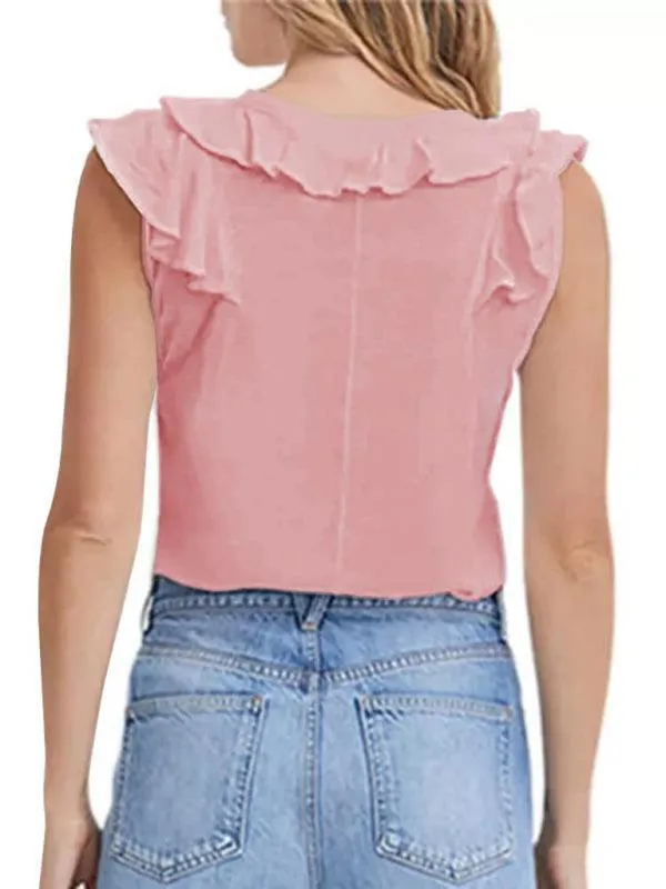 V-Neck Ruffle Sleeveless Summer Top