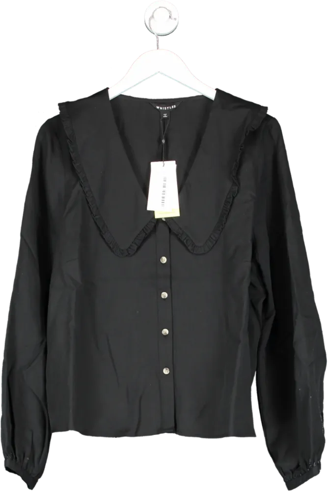 Whistles Black Tencel Oversized frill Collar Detail Shirt UK 18