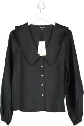 Whistles Black Tencel Oversized frill Collar Detail Shirt UK 18