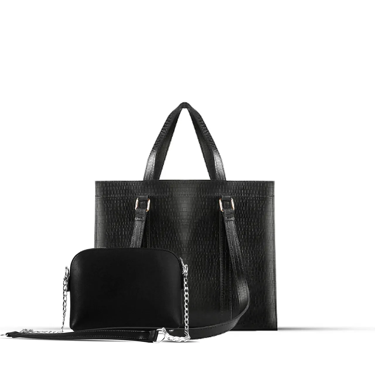 ZARA 2PC BLACK CROCODILE BAG