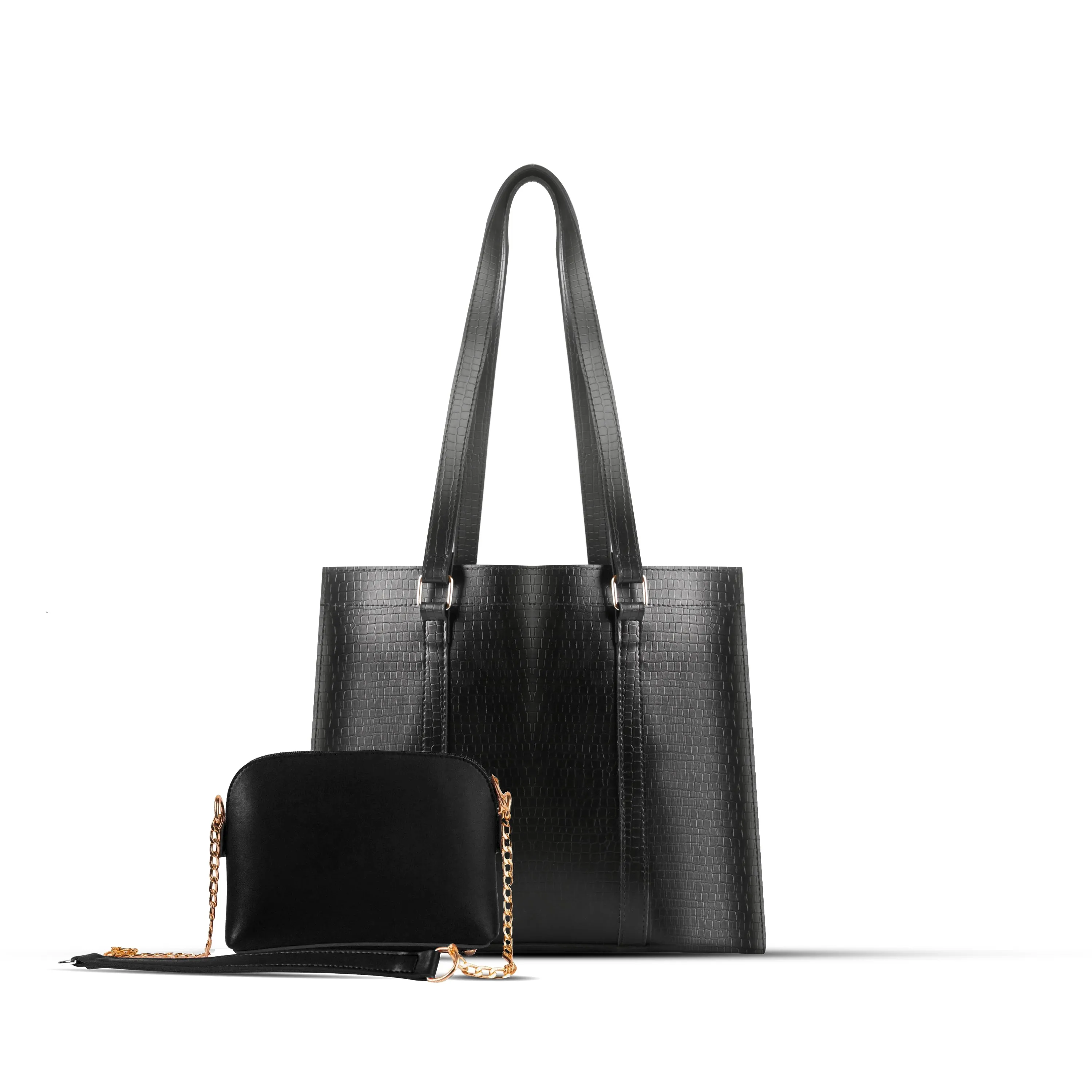 ZARA 2PC BLACK CROCODILE BAG