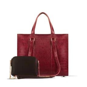 ZARA 2Pc MAROON CROCODILE BAG