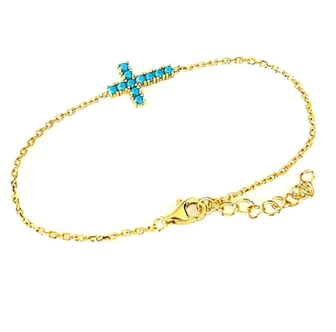 Zara Blue Cross Necklace Gold large